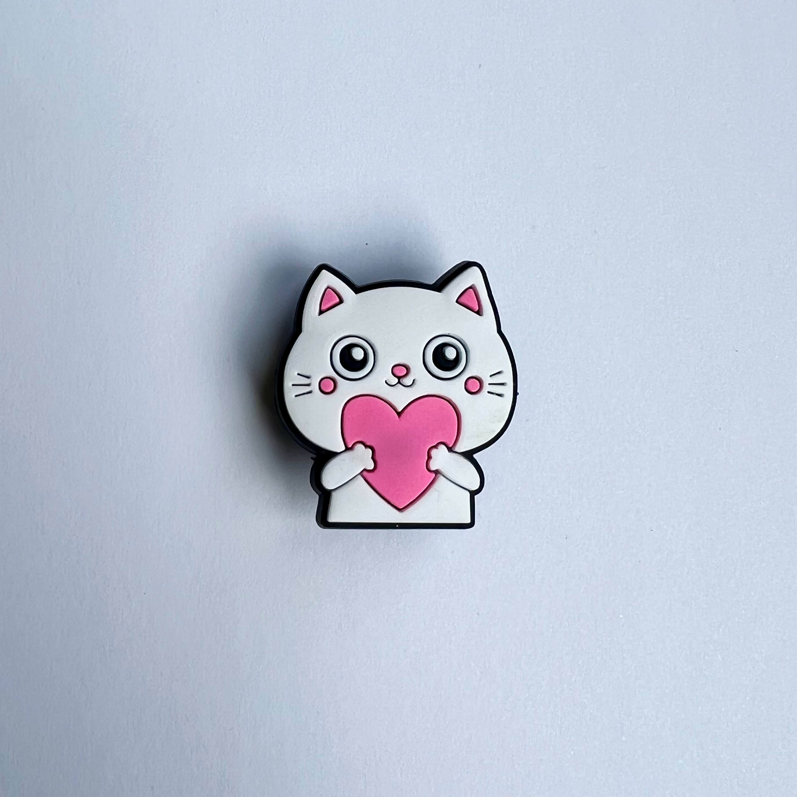 White Heart Kitty Charm