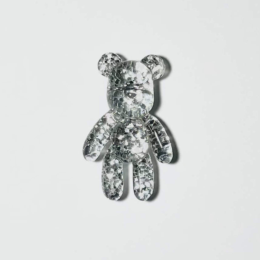 Silver Glitter Bear - Large Charm